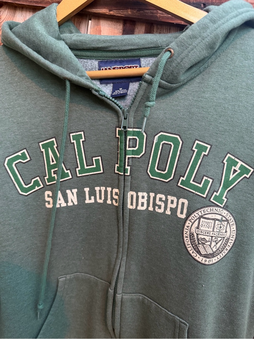 Vintage Jansport Cal Poly SLO Full Zip Hoodie Forest Green Graphic Sweatshirt
